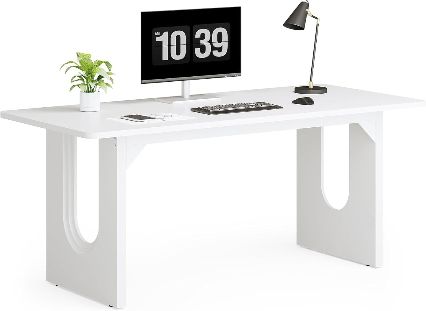 LITTLE TREE 70.8-Inch Home Office Desk, White Computer Desk with Storage, Study Writing Work Desk for Home Office, Spacious Modern Simple Desk,White