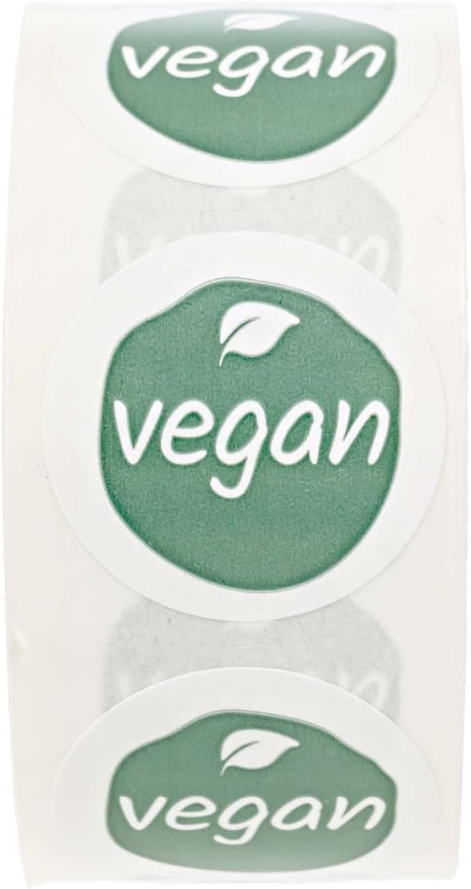 Sage Vegan Stickers / 500 White Gloss Circle Food Labels/Small 1" Unique Leaf Label Design with Modern Aesthetic/Made in The USA