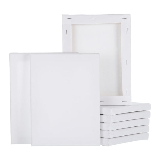 MECCANIXITY 8 Pcs Stretched Canvas for Painting, 6 x 8 Inch Blank Artist Boards 4/5 Inch Profile Cotton Canvas Panels for Beginners Professionals,White