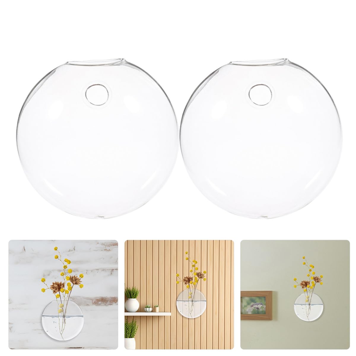 Toyvian 4pcs Wall Hanging Hydroponic Glass Plant Terrarium Vases Glass Wall-Mounted Flower Holders for Indoor Home Décor and Centerpiece