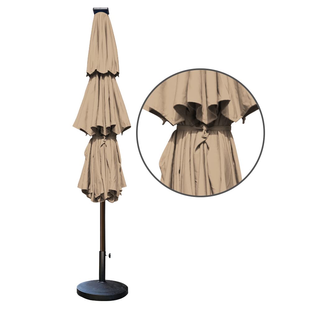 EliteShade USA 10-Year-Non-Fading 9ft 3-Tier Market Patio Umbrella, Commercial Table Umbrella with 80 Solar LED Lights, Crank Open, Windproof & UPF 50+ UV Protection for Garden, Deck, Pool, Backyard, Heather Beige