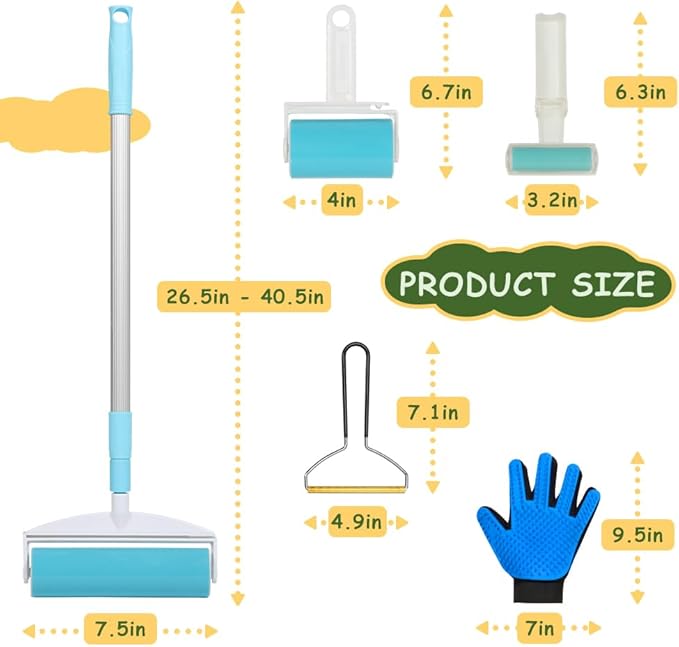 KELIXU Pet Hair Remover 5 Packs, Washable & Reusable Lint Rollers Set for Pet Hair Extra Sticky, Pet Grooming Glove Brush, Fur Removal Copper Head Scraper for Carpet, Clothes, Couch, Car Mat