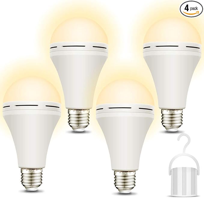 Emergency-Rechargeable-Light-Bulb, Stay Lights Up When Power Failure, 1200mAh15W 80W Equivalent LED Light Bulbs for Home, Camping, Tent (Soft Warm)