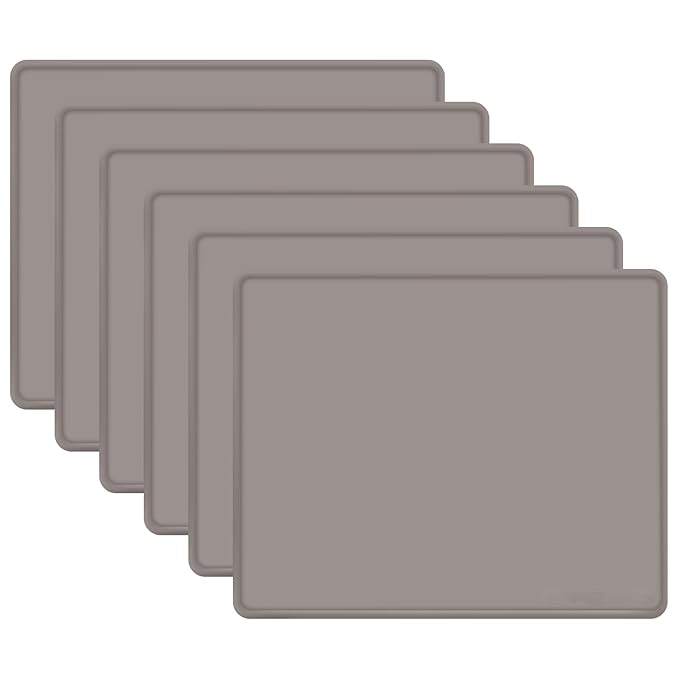 Large Silicone Mat 6 Pack, 20"x16" Silicone Craft Mats for Resin Jewelry Casting Molds, Food Grade Silicone Sheet with Raised Edge, Nonstick Waterproof, Dark Grey