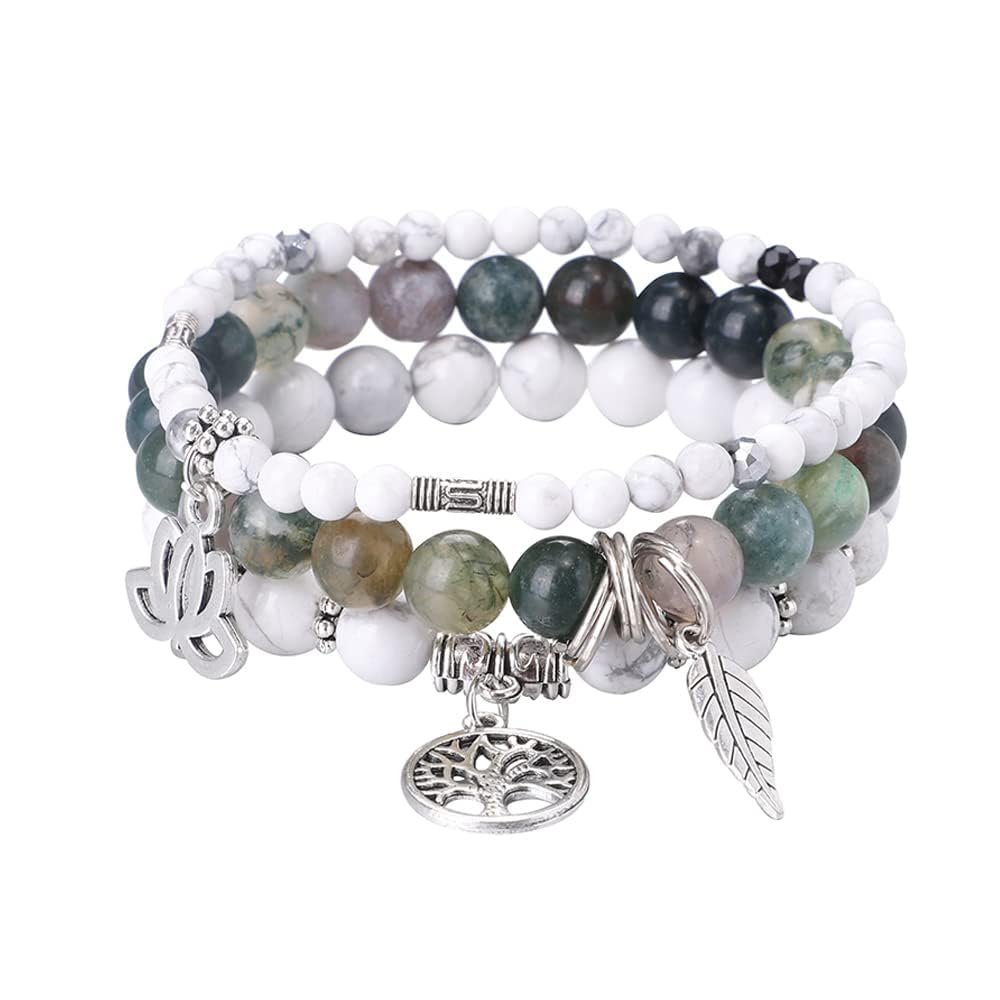 UEUC Tree of Life Yoga Healing Stone Bracelets,Multilayer Lotus Chakra Stone Reiki Bracelet Sets,Anxiety Crystal Natural Stone,for Women Stress Relief(#179)