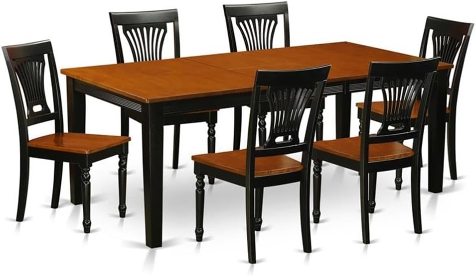 East West Furniture QUPL7-BCH-W 7 Piece Modern Dining Table Set Consist of a Rectangle Wooden Table with Butterfly Leaf and 6 Dining Room Chairs, 40x78 Inch, Black & Cherry