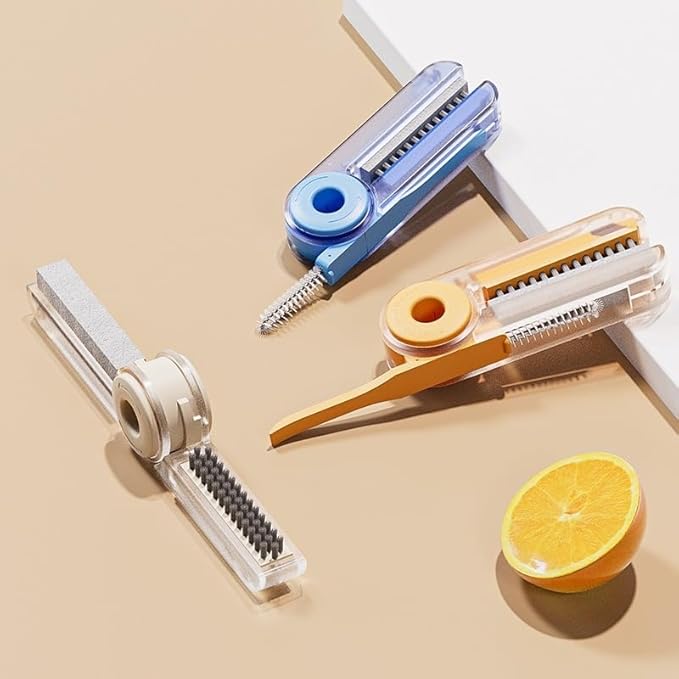 4 in 1 Cup Lid Cleaning Brush Set - No Exposed Wet Parts, Multifunctional Lid Cleaner, Silicone Cup Lid Gap Cleaner, Multipurpose Bottle Gap Cleaner Brush Beige 1 pcs