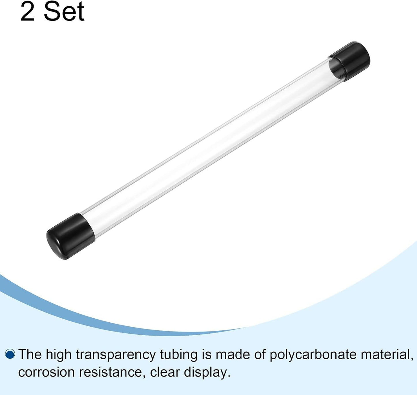 PATIKIL Clear Rigid Tube Round Plastic Tubing with Black Rubber Caps Polycarbonate Water Pipe, 305mm/ 12 Inch Length, 18mmx22mm/0.71"x0.87", 2 Set