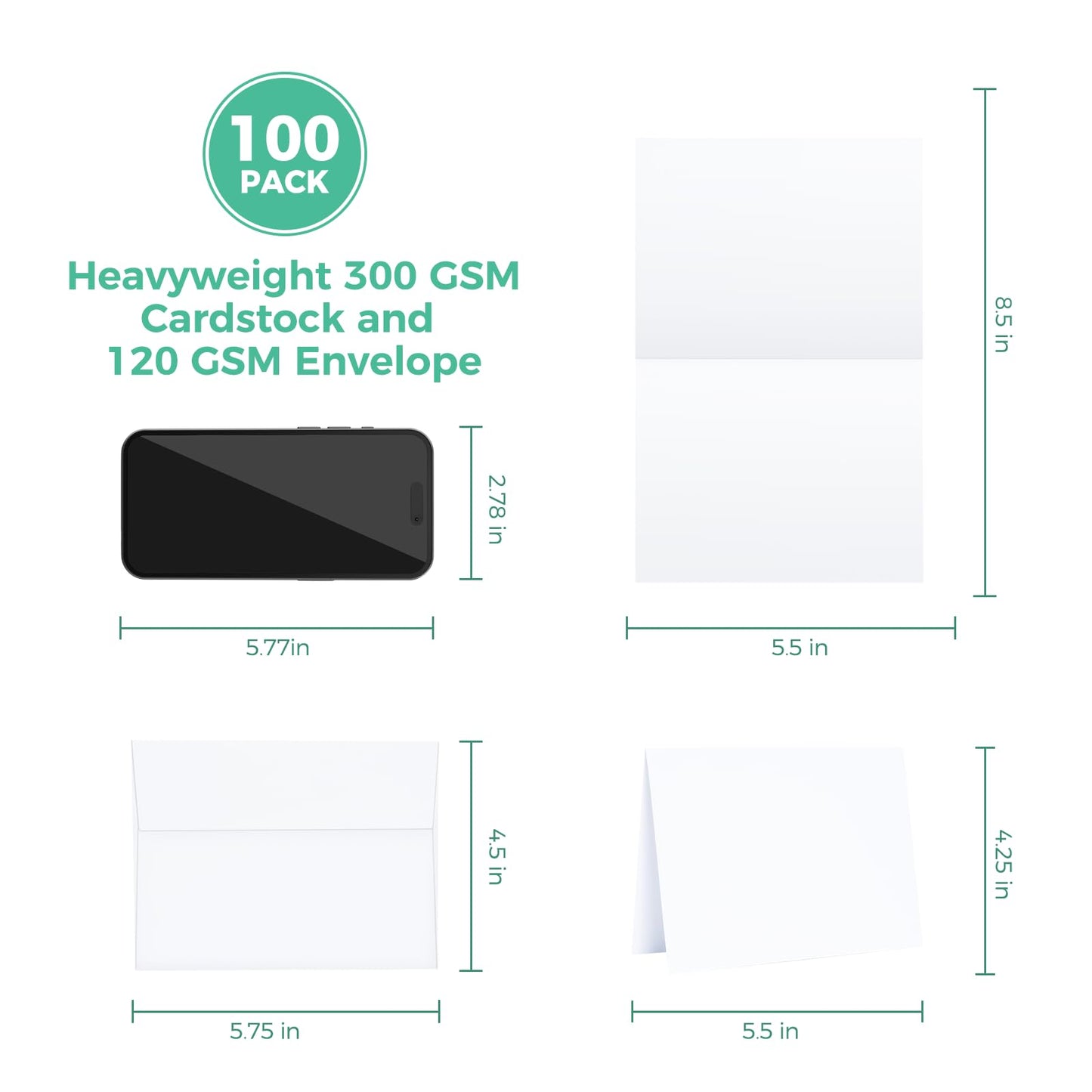 Ohuhu Blank White Cards and Envelopes 100 Pack - 5" x 7" Heavyweight Folded Cardstock and A7 Envelopes for DIY Greeting Cards Wedding Birthday Invitations Baby Shower Thank You Cards and All Occasions