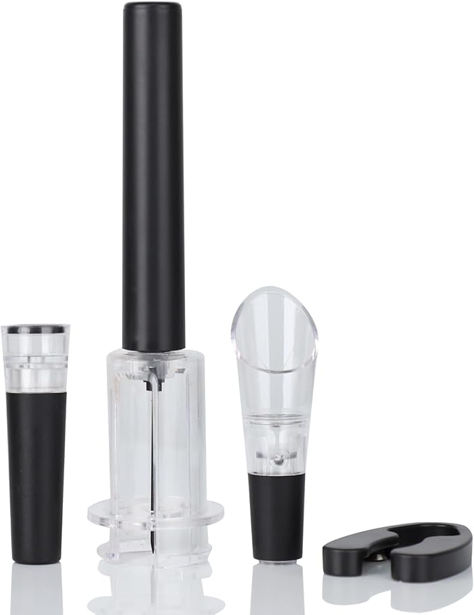 Air Pressure Pump Bottle Opener With One Foil Cutter,One Vacuum stopper and One Wine Aerator Pourer，Efficient|Lightweight|Funny Cork Remover,Great For Wine Lovers,Perfect Wine Gift. (4)