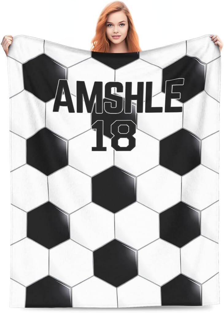 Football Prints Sofa Bedding Travel Throw-Blanket Custom Soccer Enthusiasts Throw-Blanket Gifts with Name Personalized Football Themed Blankets Customized Home Decor Sport Themed Bed Blanket