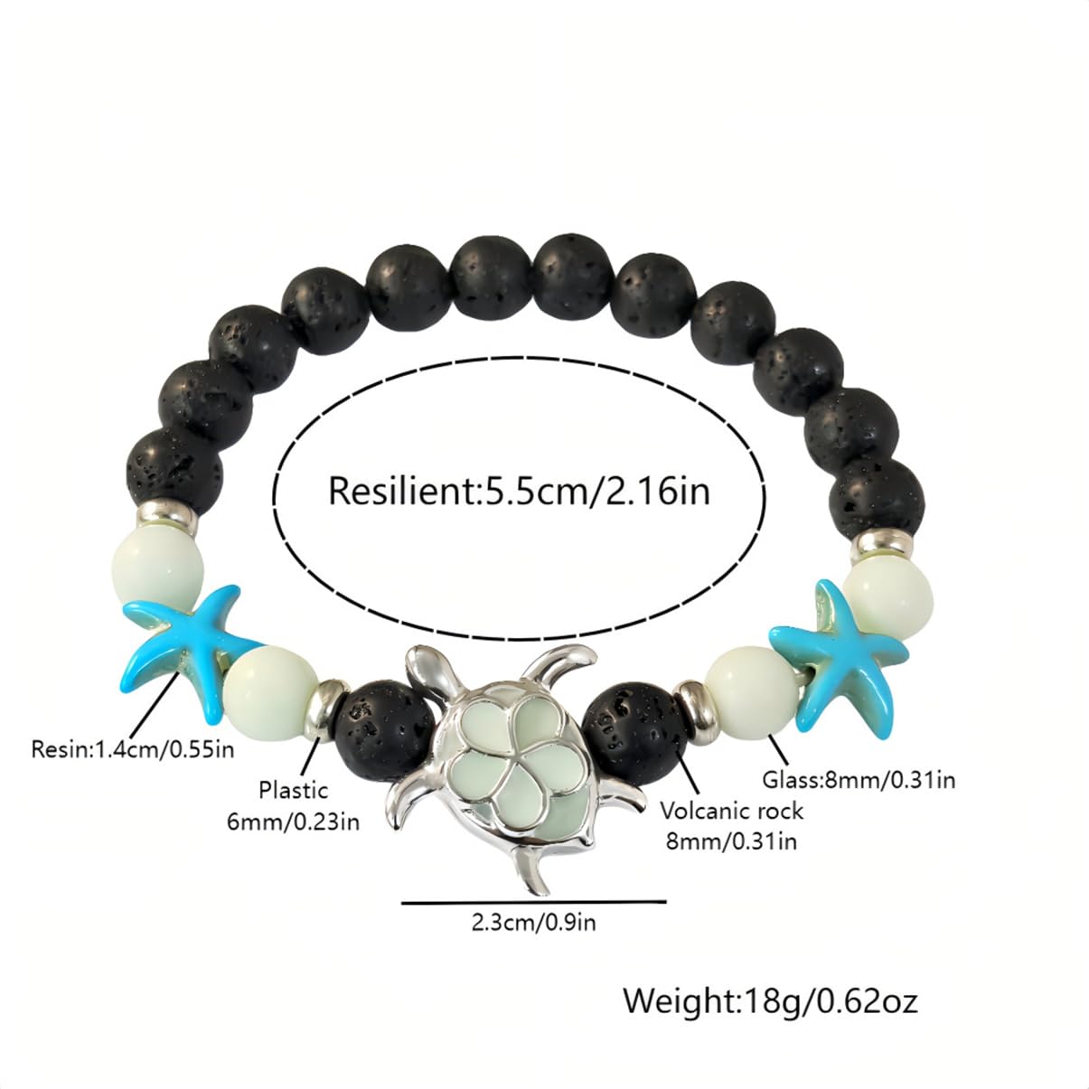 LXSSLY 8mm Natural Volcanic Stone Bracelets for Women,Ocean Turtle Luminous Bracelets,Lava Stone Glow bracelet,Elastic Stretch Beads Protection Bracelet for Men