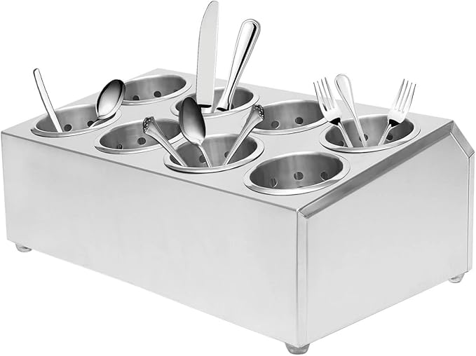 DYNAMI 8-Compartment Stainless Steel Utensil Holder,Commercial Perforated Silverware Holder,Cylinder Silverware Utensil Holder Flatware Organizer Countertop,for Restaurant Kitchen(8-Compartment)