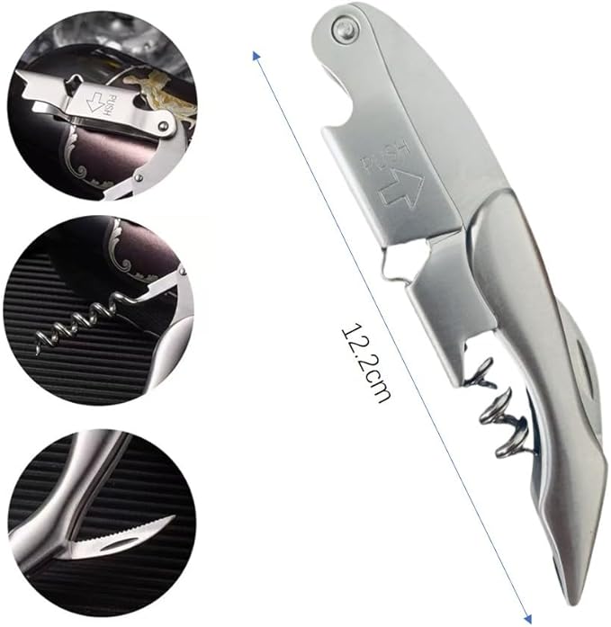 Customized Double-Hinged Waiter Corkscrew Wine Key for Bartenders, Long Pull Tap Handle Wine Bottle Opener and Serrated Foil Cutter for Bar Restaurant Waiters, Sommelier, Bartenders (Stainless Steel)