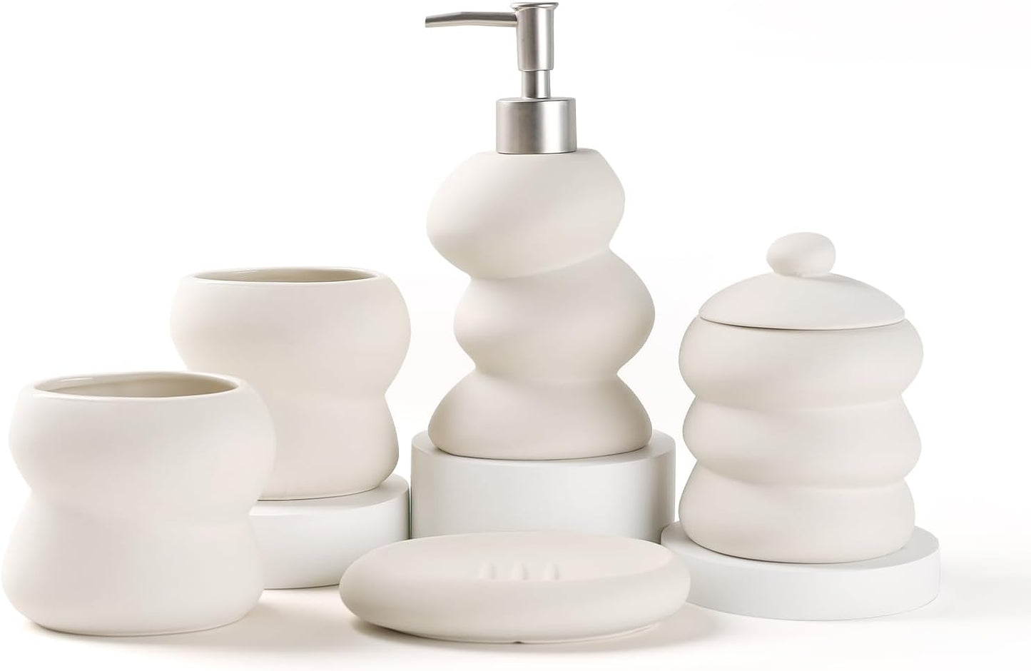 Bathroom Accessory Set 5PCS, Ceramic Bathroom Accessories Set, Irregular Shape Small Bathroom Sets Accessories Complete, Home Apartment Minimalist Decor Vanity Countertop, Beige, ANTIS'S HOME