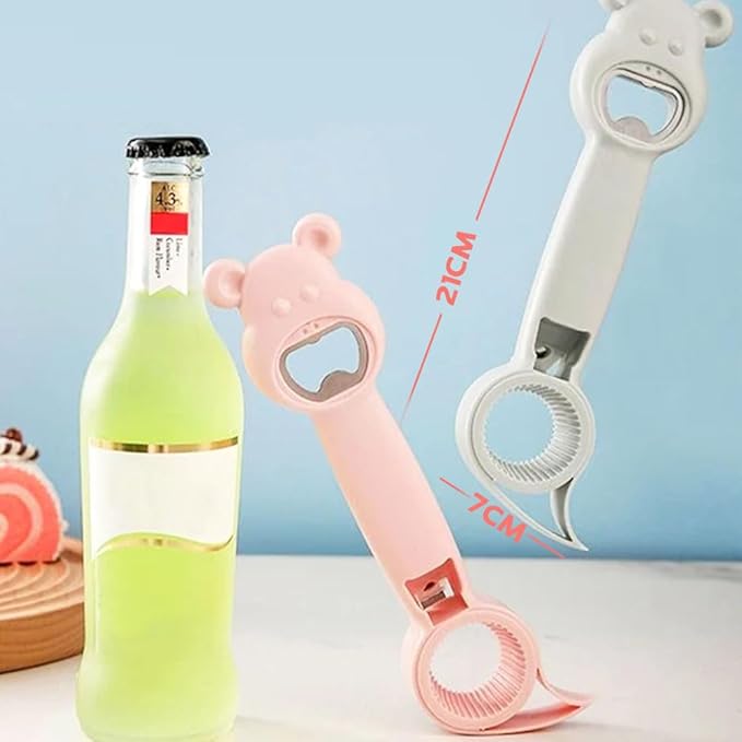 4 in 1 Beer Bottle Opener, 2023 New Multifunction Handheld Can Beer Opener for Jelly Jars Wine Beer Cans Sauce Bottles (Blue+White)