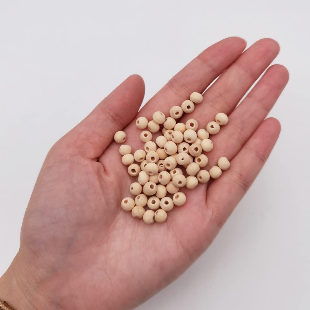 INSPIRELLE 4500pcs 6mm Natural Wood Beads Unfinished Round Wooden Loose Beads Wood Spacer Beads with 10M Jute Twine for Craft Making Home Decoration