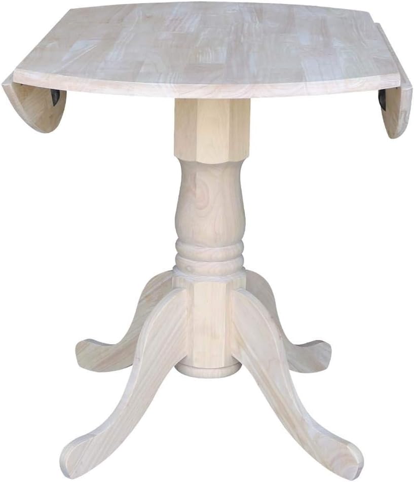 IC International Concepts 36" Dual Drop Leaf Dining Table Solid Real Wood, Sturdy Parawood, 36"W x 36"D x 30"H, DIY, Paint/Stain Ready, Unfinished