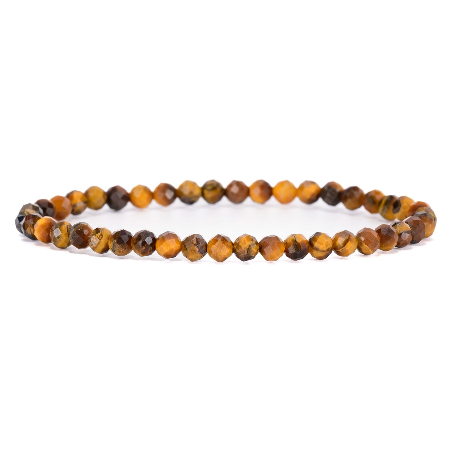 Angelstones Natural Golden Tiger Eye Gemstone Stretch Bracelet, 4mm Faceted Round Beads, Crystal Healing for Women