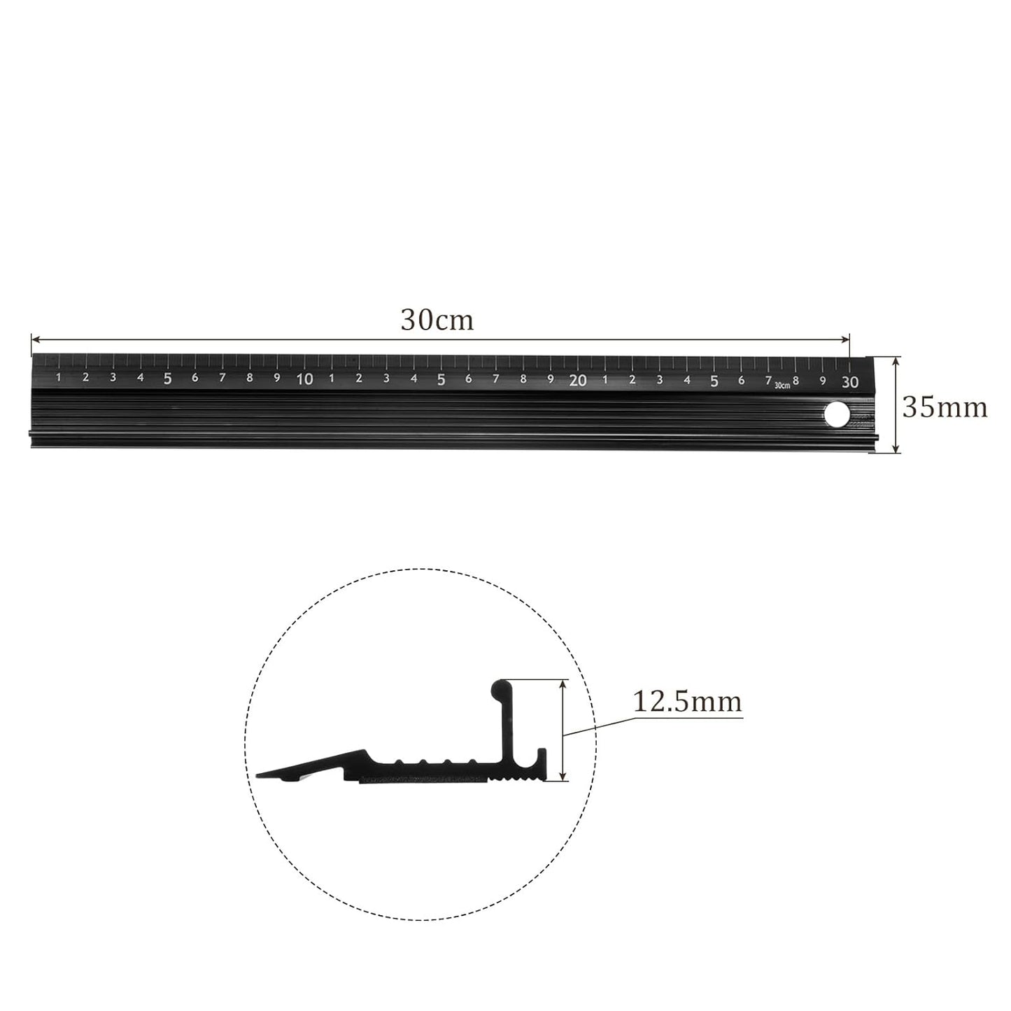 2pcs Raised Grip Metal Ruler - [30cm] Aluminum Alloy Precise Measurement Cutting Straight Protective Ruler Ruler Black for Office Measure Cut Drawing Use, 1mm Precision