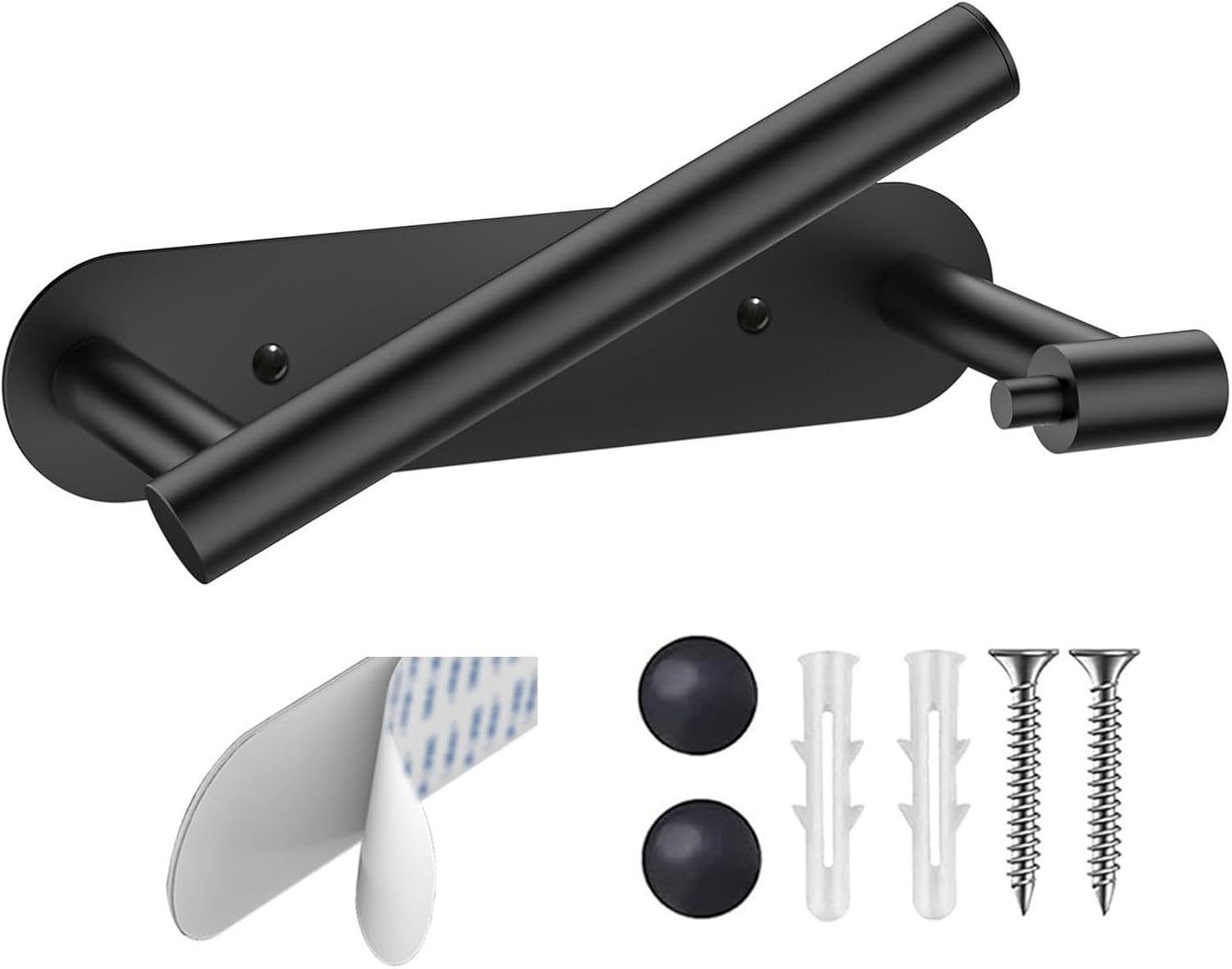 BESy Adhesive or Screw Toilet Paper Holder Wall Mount Rustproof Modern Roll Holder Flexible Pivoting Adjustable Tissue Handle with Self Adhesive or Mounted with Screws Stainless Steel Matte Black