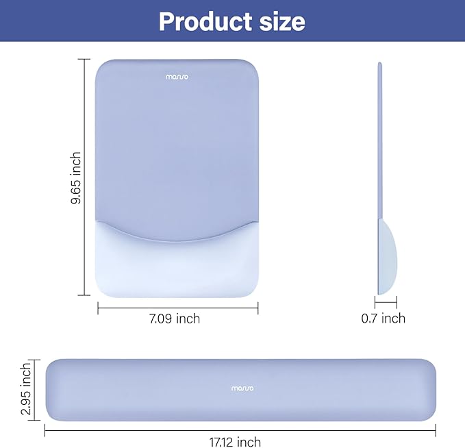 MOSISO Wrist Rest Support for Mouse Pad&Keyboard Set, Rectangular Ergonomic Mousepad Non-Slip Base Home/Office Pain Relief&Easy Typing Pad with Neoprene Cloth&Raised Silicone Lining, Slate Blue