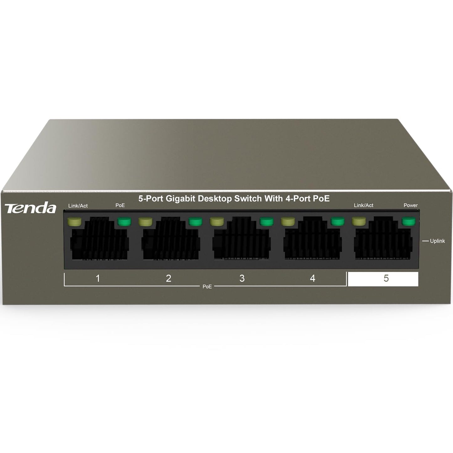 Tenda Teg1105P, 5 Port Gigabit Poe Switch Compatible With Ieee 802.3Af/At Devices, Unmanaged Poe Switch With 4 Port Poe+@63W, Pl