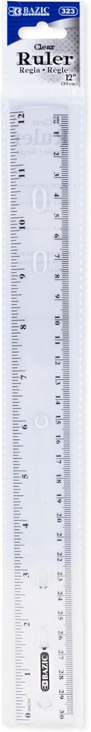 BAZIC Products Plastic Clear Rulers 12 inch (30cm), Inches Centimeter Metric Ruler Measuring Long Ruler, Straight Edge Ruler for Students School Supplies, 288-Pack