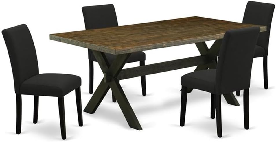 East West Furniture X677AB624-5 5 Piece Dining Set Includes a Rectangle Dining Room Table with X-Legs and 4 Black Color Linen Fabric Upholstered Parson Chairs, 40x72 Inch, Multi-Color