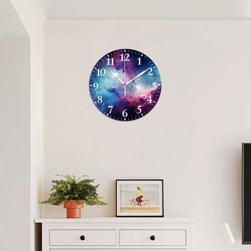 Nebula Wall Clock Non-Ticking Silent Clocks Battery Operated Analog Decor Clock for Home-Amazing Nebula with Blue and Purple Colors(10inch)