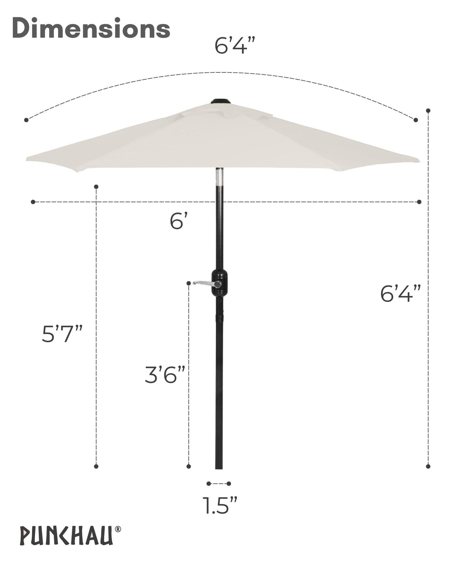 Punchau 6 Ft Outdoor Patio Umbrella - Outdoor Umbrella for Patio, Pool, Table, Garden, Deck, & Beach - Easy Open/Close Crank and Push Button Tilt Adjustment - Beige Market Umbrellas