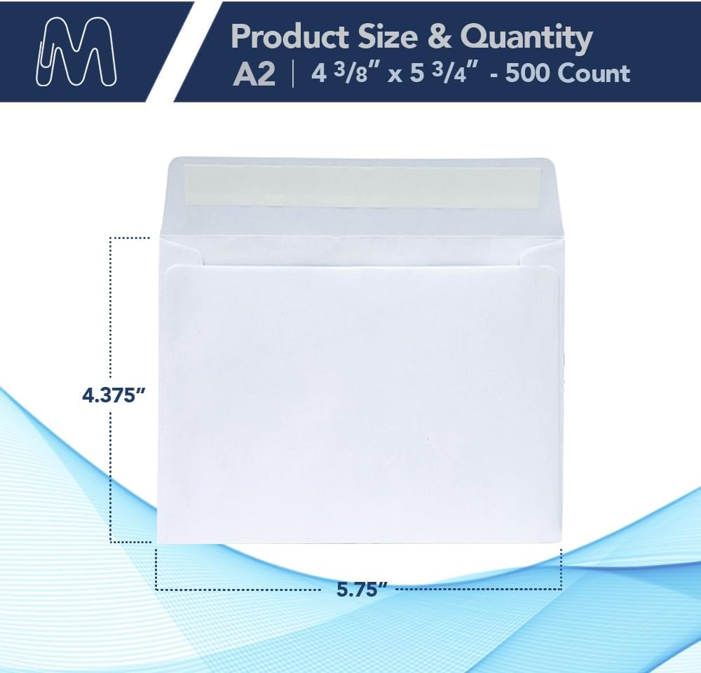 MOS A2 White Envelopes 4.4 x 5.75 Inch 500 Pack — Self-Seal Heavyweight Invitation Envelopes for Greeting Cards, RSVP, Card Making, Wedding Invitations, Business Mailings