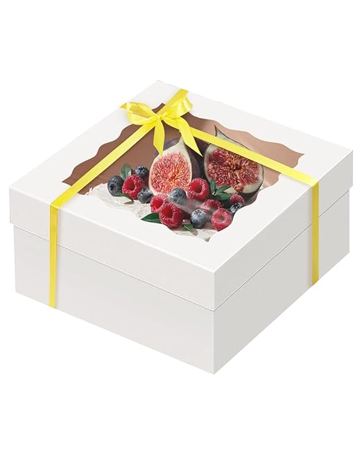 qiqee 12x12x6 Cake Box, 18 Sets White Cake Box with Window ＆ 18 Sets 12" White Cake Round Boards, 12inch Cake Containers, 10 Meters Gold Silk Ribbon