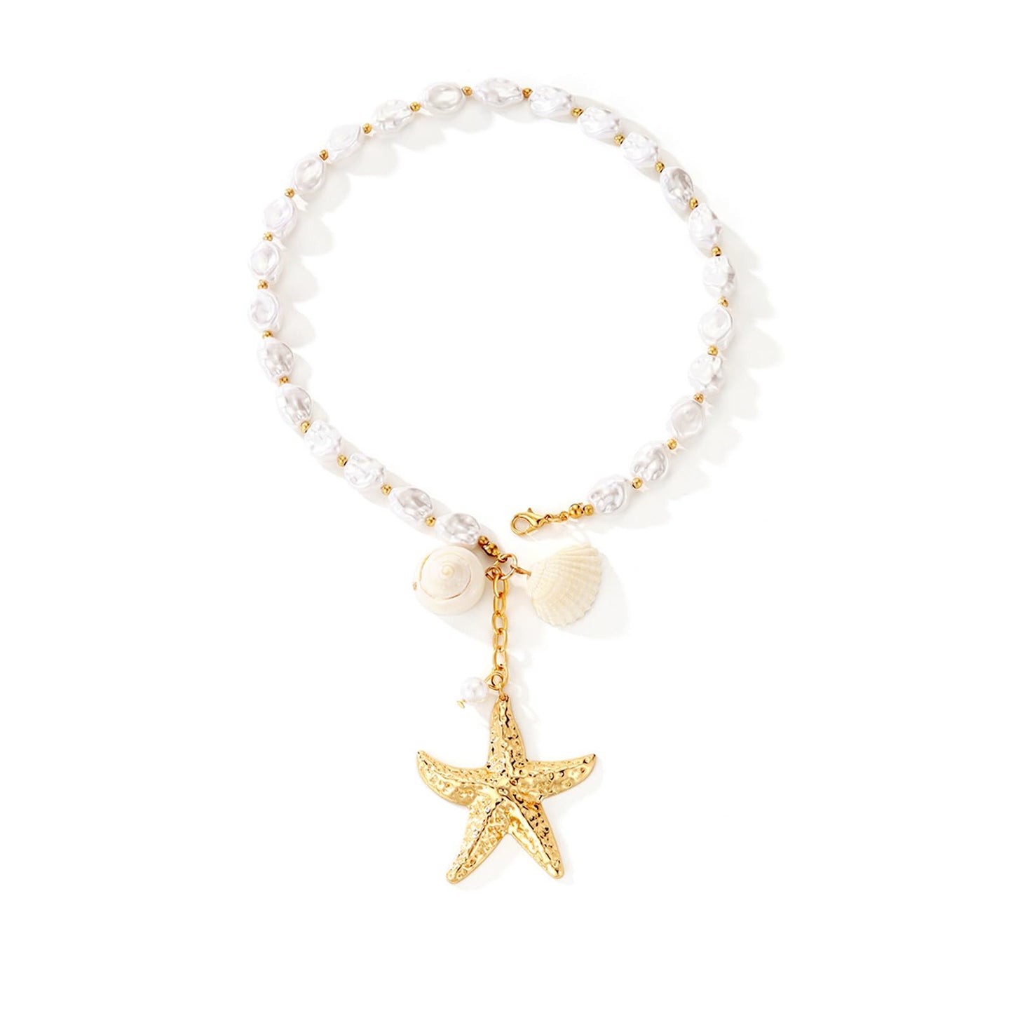 Boho Starfish Seashell Layered Necklace Gold Silver Plated Dainty Charm Double Layer Sea Shell Lucky Stars Ocean Animal Chain Necklace for Women Hawaiian Summer Beach Vacation Jewelry Gifts (Big starfish choker)