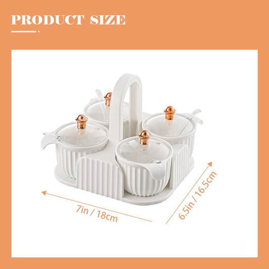 PRETYZOOM Seasoning Box Set 4-Piece Spice Containers with Lids and Spoons 7.1X6.5X5.7 Inch Kitchen Condiment Organizer for Home Cooking and Dining