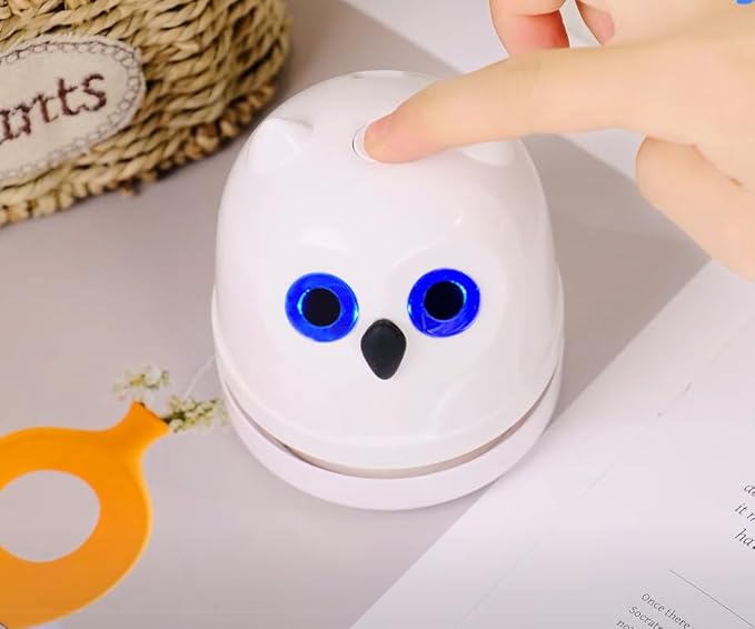 Desk Vacuum Cleaner Mini Desktop Vacuum for Office Table Mini Vacuum Cleaner Sweeper for Cleaning Crumbs Eraser Crumbs Dust Pencil Paper Scraps Pet Hair Owl Vacuum Cordless