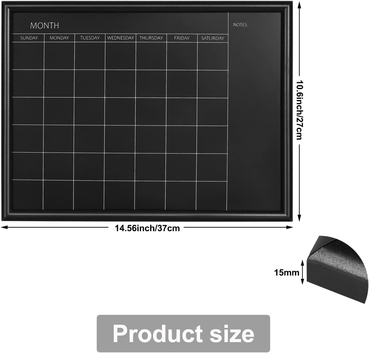 TORASO Calendar Chalkboard,Small Magnetic Surface Black Wood Frame Chalk Board for Planning,10.6 x 14.6 inches,School Timetable Memo, Hanging Board for Office, School and Home(YLHB-BK-2737)