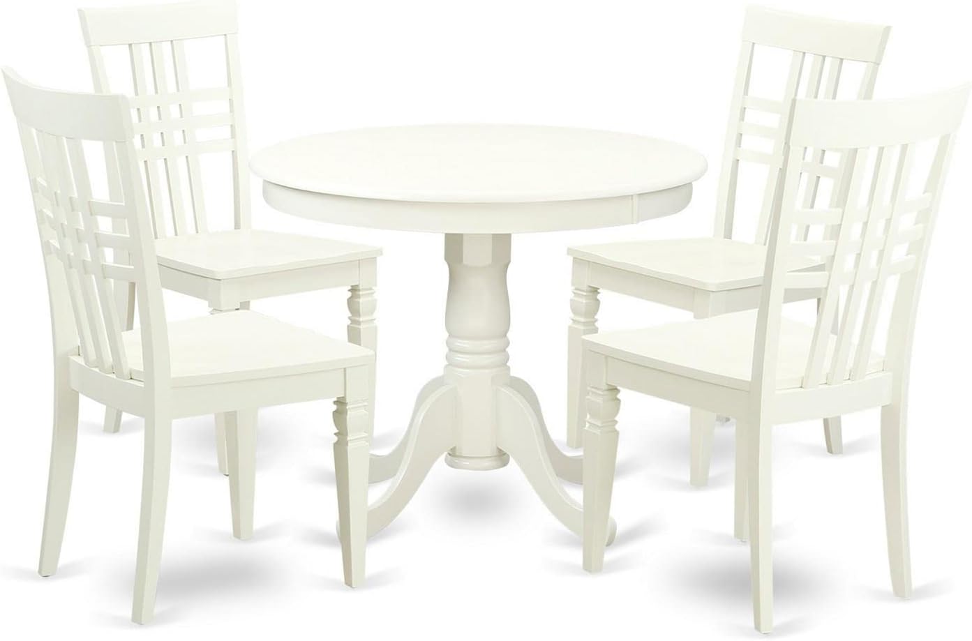 East West Furniture ANLG5-LWH-W 5 Piece Dining Table Set for 4 Includes a Round Kitchen Table with Pedestal and 4 Kitchen Dining Chairs, 36x36 Inch, Linen White