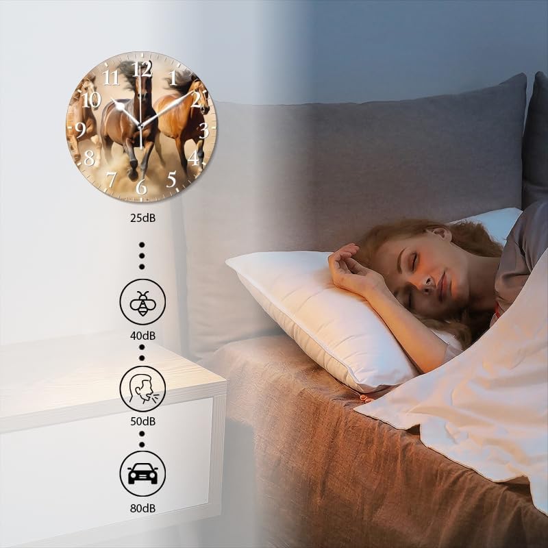 Horses Wall Clock Non-Ticking Silent Clocks Battery Operated Analog Decor Clock for Home-Horses Running Through The Desert Dust Flying(14inch)