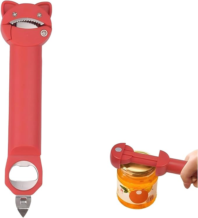 Multi function Retractable Magnetic Can Opener and bottle cap opener for Weak Hands, Arthritic Hands, Seniors,Low Strength and Children with Beer Opener Kitchen Gadgets(Red)