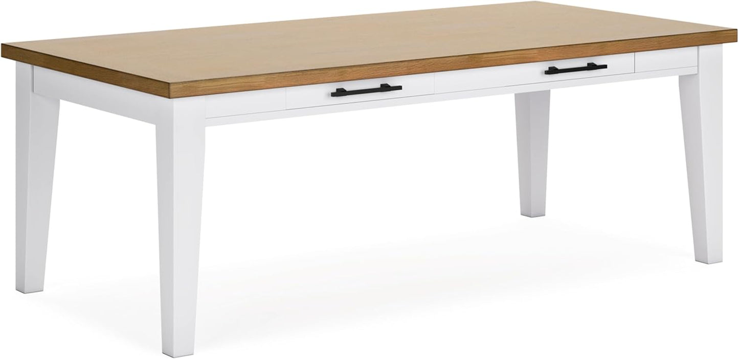 Signature Design by Ashley Ashbryn Casual Dining Table with 4 Felt-Lined Drawers for 8 People, White & Light Brown