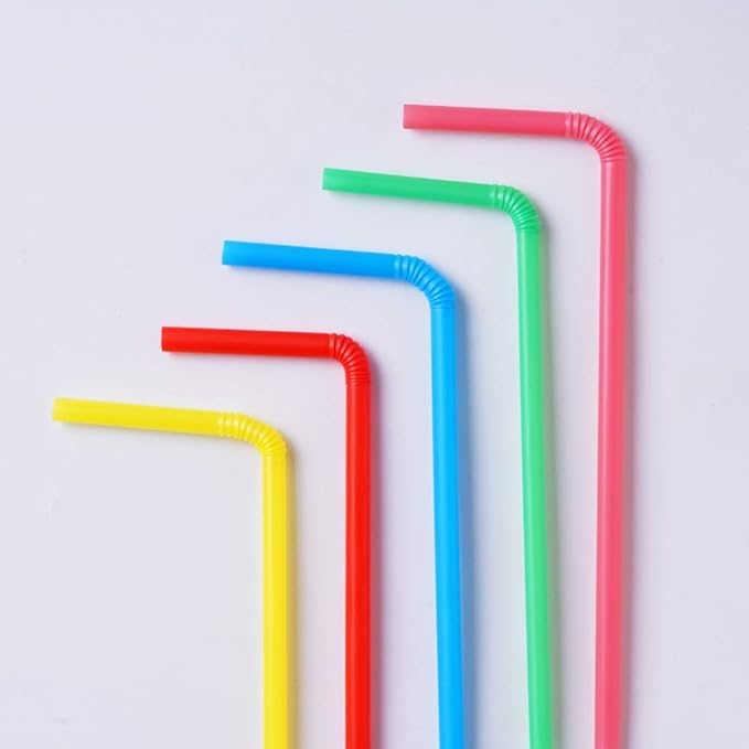 500 Pcs Colorful Disposable Plastic Flexible Straws.(0.23'' diameter and 7.7" long)
