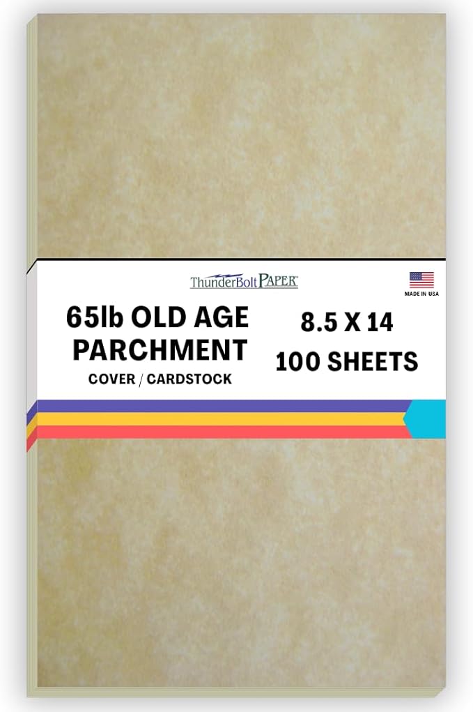 100 Old Age Parchment 65lb Cover Paper Sheets Cardstock Weight Colored Sheets 8.5X14 Inches Legal and Menu Size - Printable Parchment Semblance