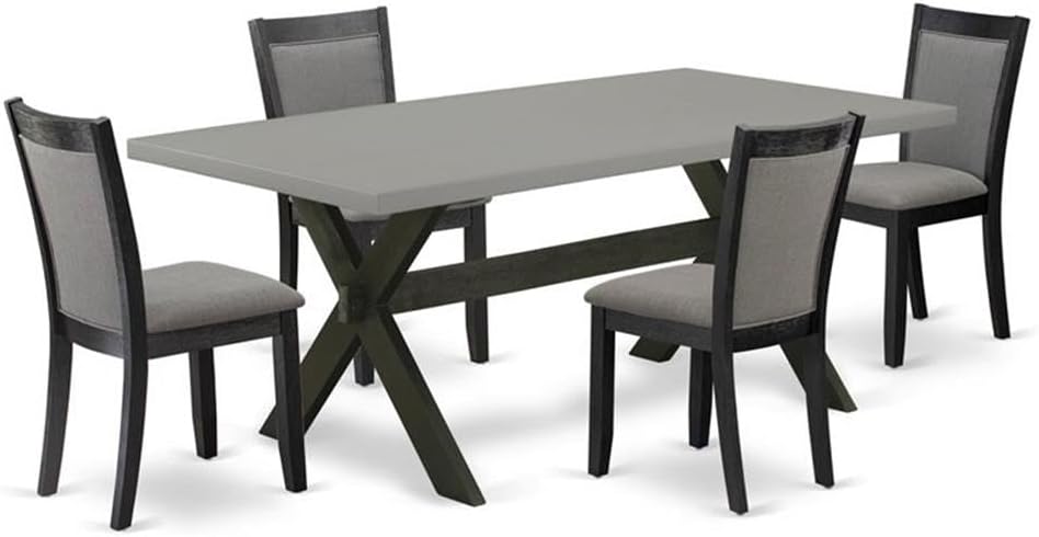 East West Furniture X697MZ650-5 5 Piece Dining Table Set for 4 Includes a Rectangle Kitchen Table with X-Legs and 4 Dark Gotham Grey Linen Fabric Parsons Chairs, 40x72 Inch, Multi-Color
