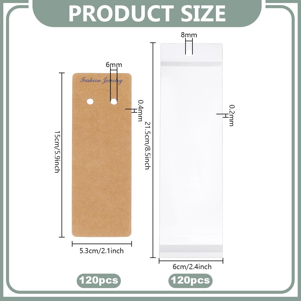 PH PandaHall 120 Sets Keychain Display Cards with Self-Sealing Bags, 5.9x2 Inch/ 15x5.3cm Long Keychain Cards Holder Paper Keyring Display Holder for Displaying Keyring Keychains Jewelry, Burlywood