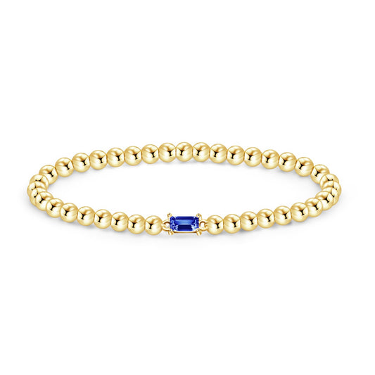 Free bird 14K Gold Beaded Bracelets December Birthstone Braclet with Tanzanite Gemstone Bracelet Dainty Gold Stretch Stacking Bracelet for Birthday Gifts