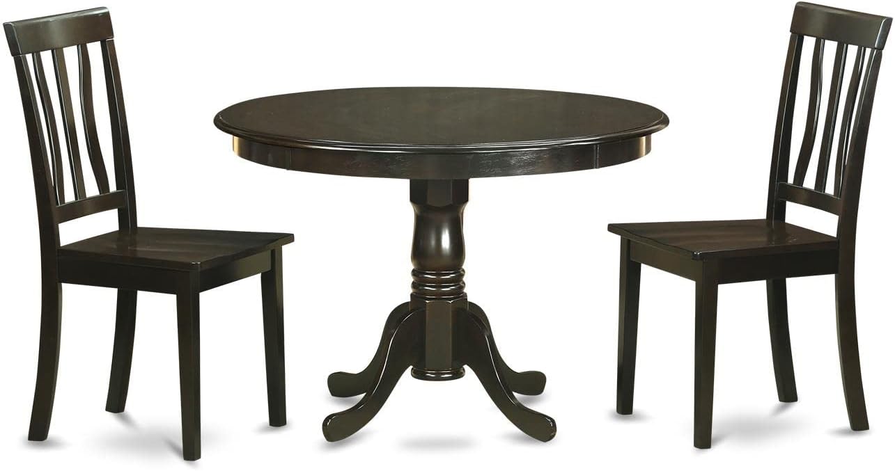 East West Furniture HLAN3-CAP-W 3 Piece Dining Room Furniture Set Contains a Round Kitchen Table with Pedestal and 2 Dining Chairs, 42x42 Inch, Cappuccino