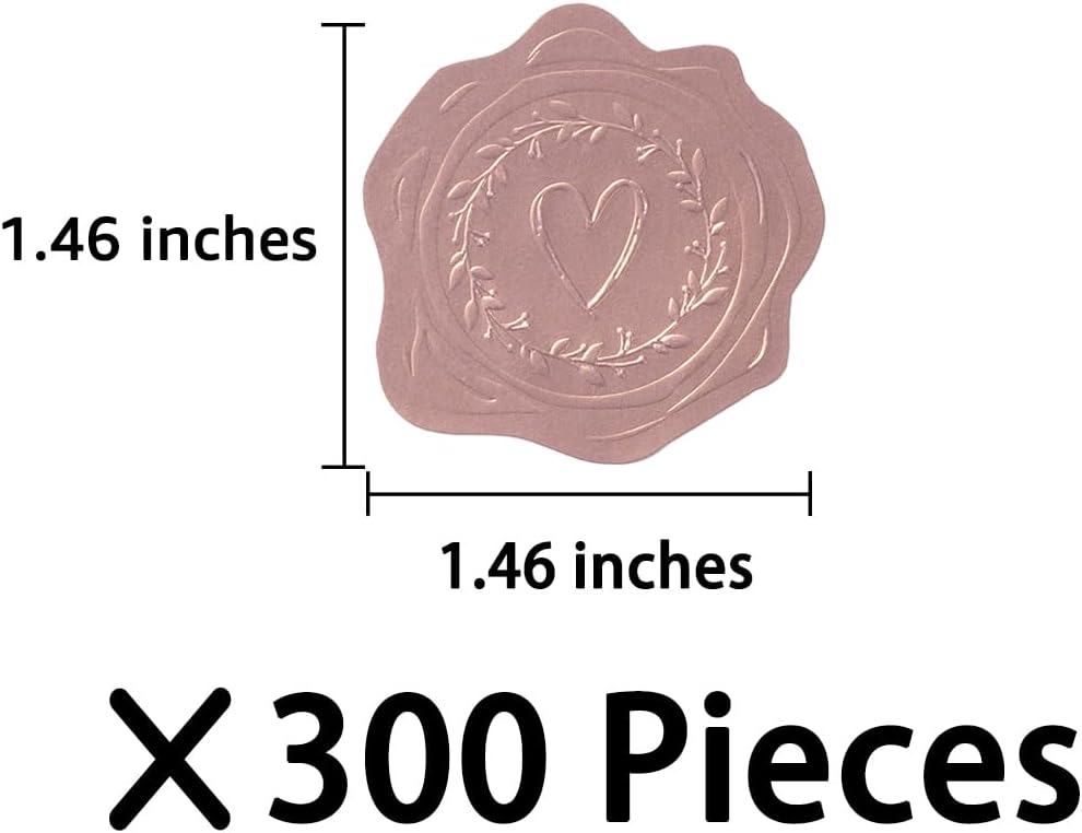 300 Pieces Embossed Gold Foil Stickers Gold Stickers for Envelopes, Wedding Invitations, Christmas Greeting Cards Envelopes (Rose Gold Heart-Love)
