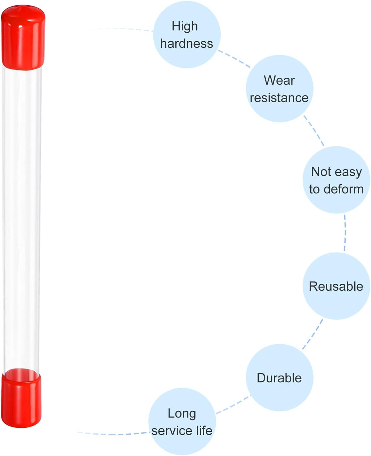 PATIKIL Clear Rigid Tube Round Plastic Tubing with Red Rubber Caps Polycarbonate Water Pipe, 305mm/ 12 Inch Length, 15mmx16mm/0.6"x0.63", 2 Set