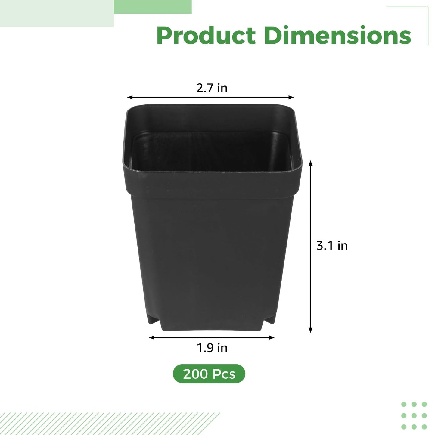 Skdqiee 200 Pack 3 Inch Black Nursery Pot Square Plastic Plant Pots, Seed Starting Planter with Drainage Holes for Succulents, Seedlings, Garden Office Balcony Indoor Outdoor
